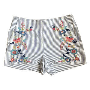 Loft Shorts Womens 4 White & Blue Striped Floral Casual Vacation Resort Wear